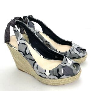 Coach | Maritza Platform Espadrilles Wedge Sandals Peep Toe Gray Black Size 8